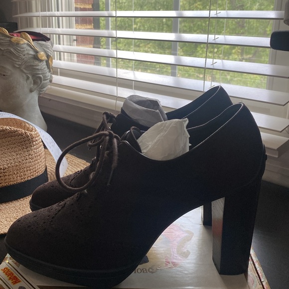 TODS high heel booties ankle boots lace up suede dark brown sz 37.5 us 7.5. - Picture 4 of 7